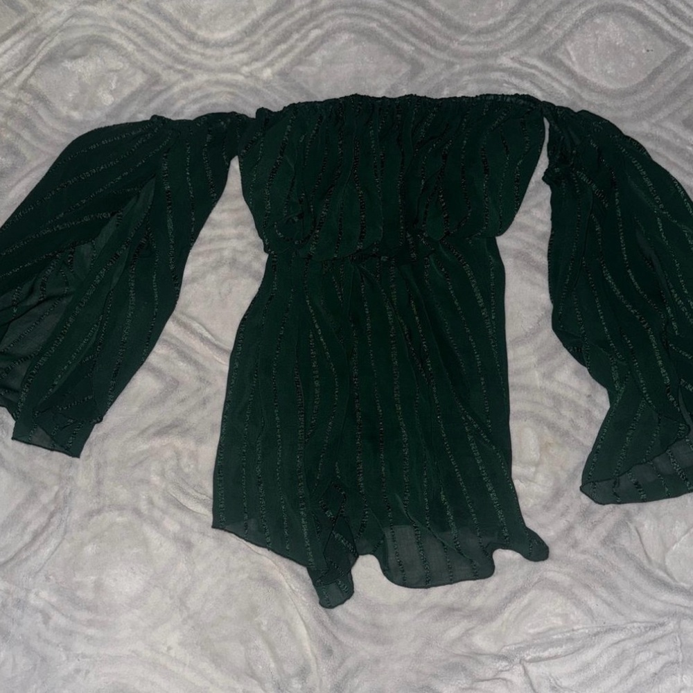 Off-Shoulder Green Dress with Flowy Sleeves